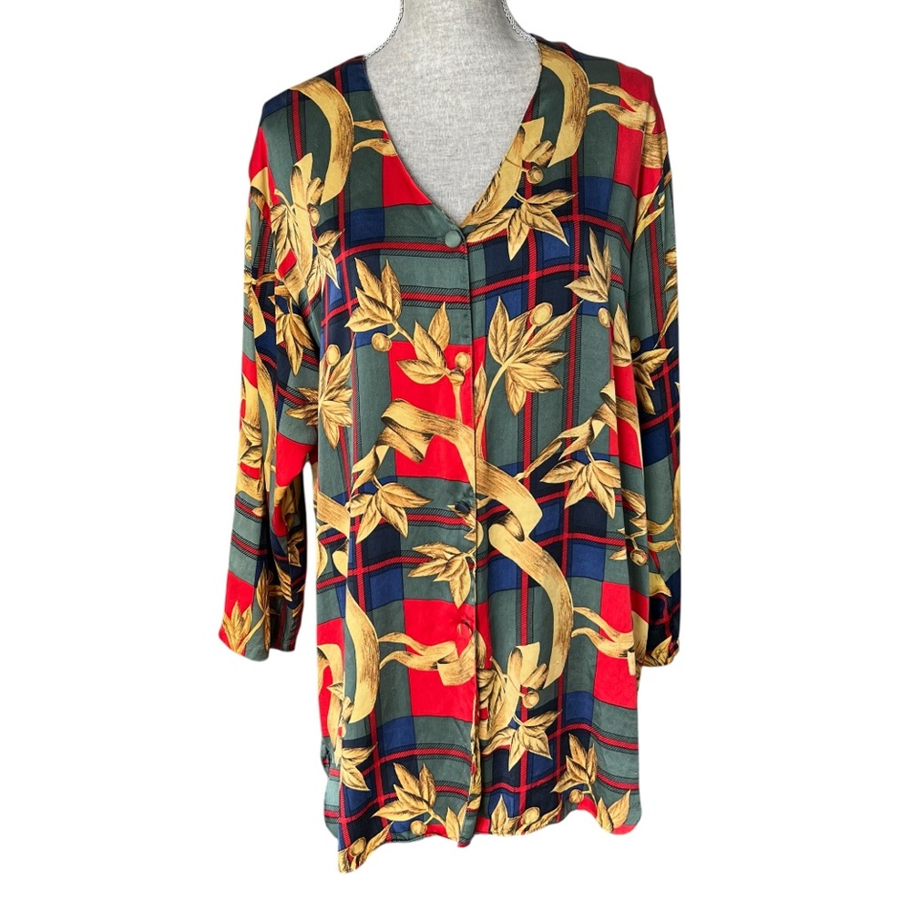 Victoria's Secret Vintage Gold Label Silk Button Down Top Sleep Shirt M L